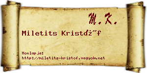 Miletits Kristóf névjegykártya